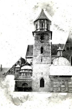 Eski şehir Krakow sanat illüstrasyonları antika