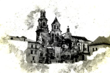 Eski şehir Krakow sanat illüstrasyonları antika