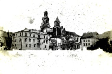 Eski şehir Krakow sanat illüstrasyonları antika