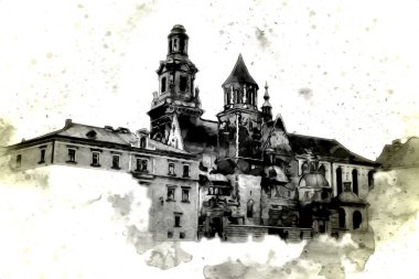 Eski şehir Krakow sanat illüstrasyonları antika