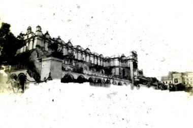 Eski şehir Krakow sanat illüstrasyonları antika