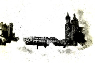 Eski şehir Krakow sanat illüstrasyonları antika