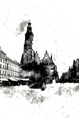 Wroclaw City Poland antika sanat eskizi çizimi