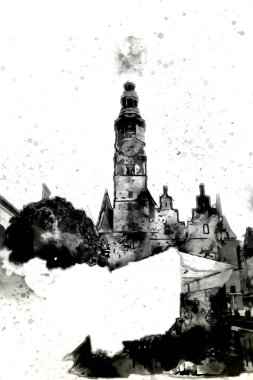 Wroclaw City Poland antika sanat eskizi çizimi