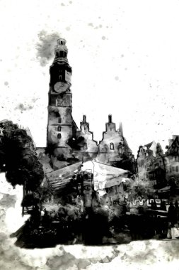 Wroclaw City Poland antika sanat eskizi çizimi