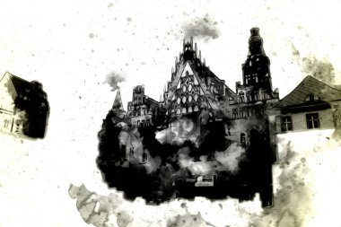 Wroclaw City Poland antika sanat eskizi çizimi