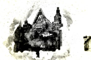 Wroclaw City Poland antika sanat eskizi çizimi