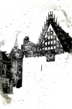 Wroclaw City Poland antika sanat eskizi çizimi