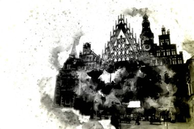 Wroclaw City Poland antika sanat eskizi çizimi