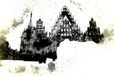 Wroclaw City Poland antika sanat eskizi çizimi