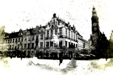 Wroclaw City Poland antika sanat eskizi çizimi