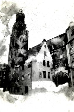 Wroclaw City Poland antika sanat eskizi çizimi