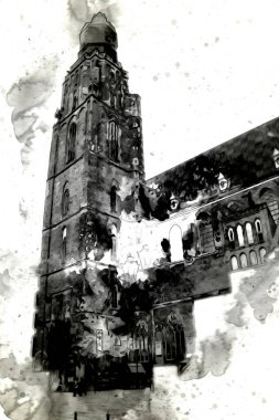 Wroclaw City Poland antika sanat eskizi çizimi