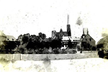 Wroclaw City Poland antika sanat eskizi çizimi