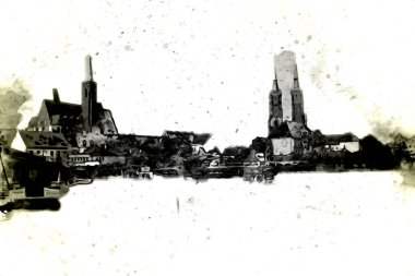 Wroclaw City Poland antika sanat eskizi çizimi