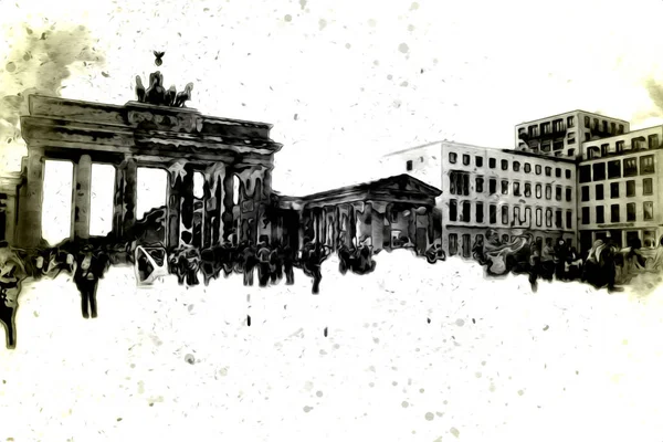 Berlim Arte Desenho Esboço Ilustração Divertido Design Vintage Retro — Fotografia de Stock