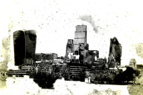 Londra 'nın büyük Ben sanat eseri çizimi, çizim, eğlenceli tasarım, antika retro