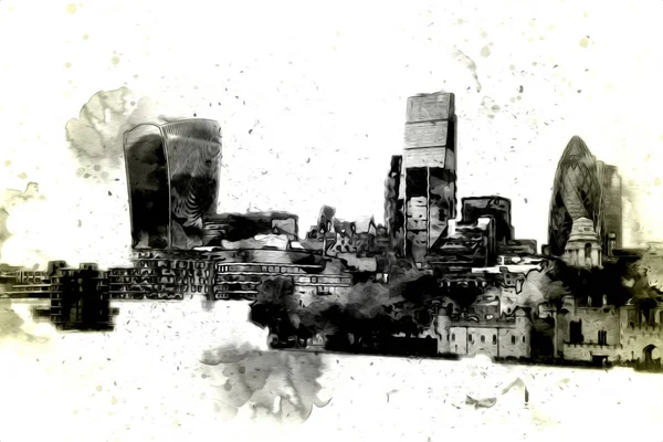 Londra 'nın büyük Ben sanat eseri çizimi, çizim, eğlenceli tasarım, antika retro