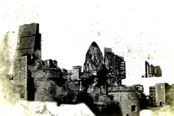 Londra 'nın büyük Ben sanat eseri çizimi, çizim, eğlenceli tasarım, antika retro