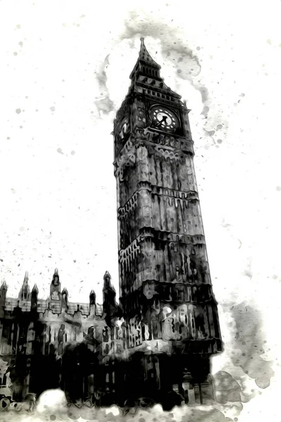 Londra 'nın büyük Ben sanat eseri çizimi, çizim, eğlenceli tasarım, antika retro