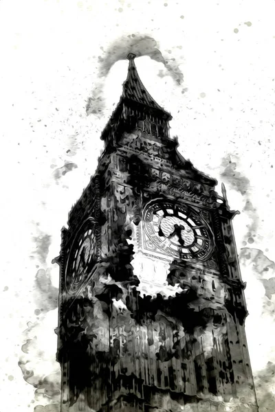 Londra 'nın büyük Ben sanat eseri çizimi, çizim, eğlenceli tasarım, antika retro