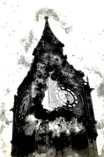 Londra 'nın büyük Ben sanat eseri çizimi, çizim, eğlenceli tasarım, antika retro