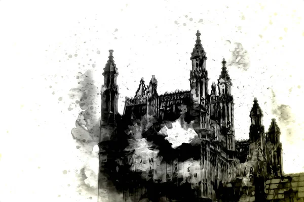 Londra 'nın büyük Ben sanat eseri çizimi, çizim, eğlenceli tasarım, antika retro