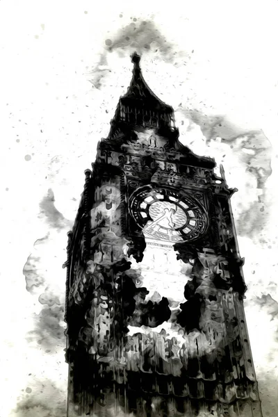 Londra 'nın büyük Ben sanat eseri çizimi, çizim, eğlenceli tasarım, antika retro
