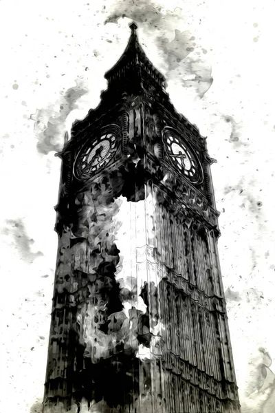 Londra 'nın büyük Ben sanat eseri çizimi, çizim, eğlenceli tasarım, antika retro