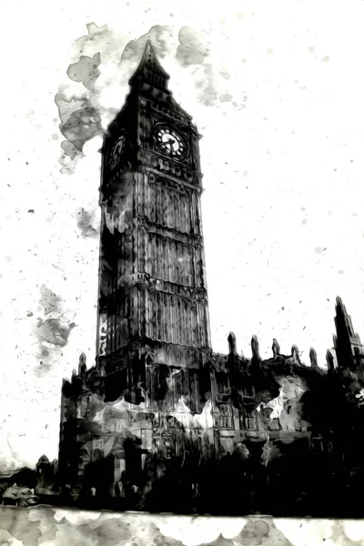 Londra 'nın büyük Ben sanat eseri çizimi, çizim, eğlenceli tasarım, antika retro