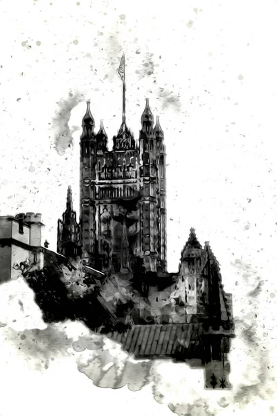 Londra 'nın büyük Ben sanat eseri çizimi, çizim, eğlenceli tasarım, antika retro