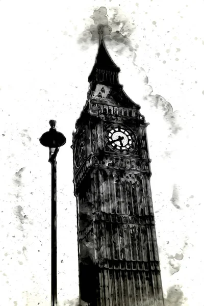 Londra 'nın büyük Ben sanat eseri çizimi, çizim, eğlenceli tasarım, antika retro