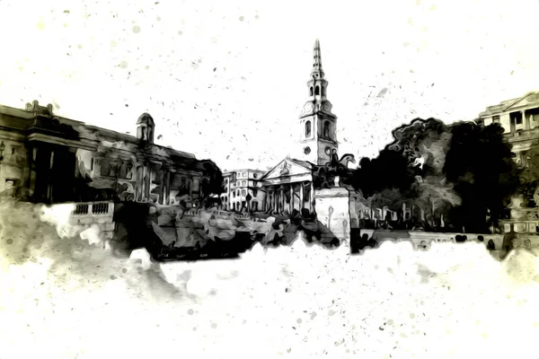 Londra 'nın büyük Ben sanat eseri çizimi, çizim, eğlenceli tasarım, antika retro