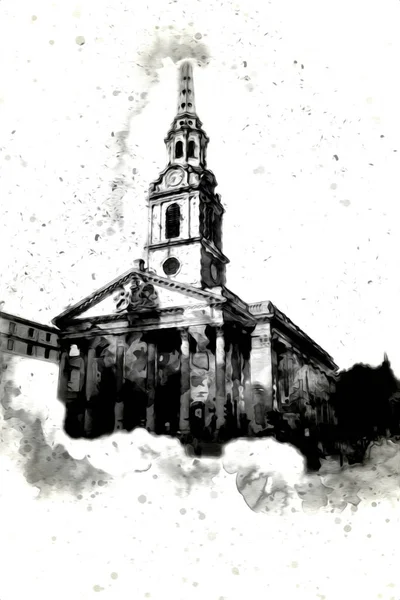 Londra 'nın büyük Ben sanat eseri çizimi, çizim, eğlenceli tasarım, antika retro