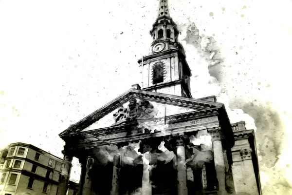 Londra 'nın büyük Ben sanat eseri çizimi, çizim, eğlenceli tasarım, antika retro