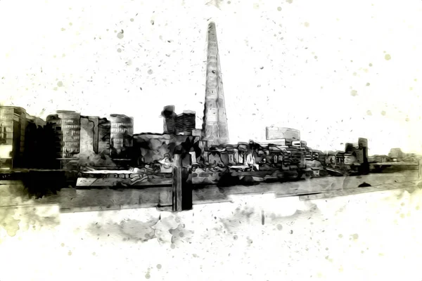 Londra 'nın büyük Ben sanat eseri çizimi, çizim, eğlenceli tasarım, antika retro