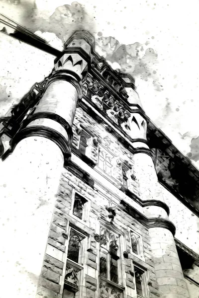 Londra 'nın büyük Ben sanat eseri çizimi, çizim, eğlenceli tasarım, antika retro