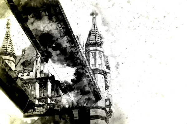 Londra 'nın büyük Ben sanat eseri çizimi, çizim, eğlenceli tasarım, antika retro