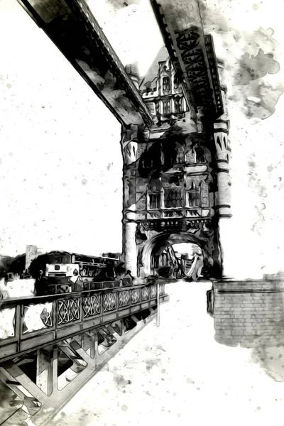 Londra 'nın büyük Ben sanat eseri çizimi, çizim, eğlenceli tasarım, antika retro