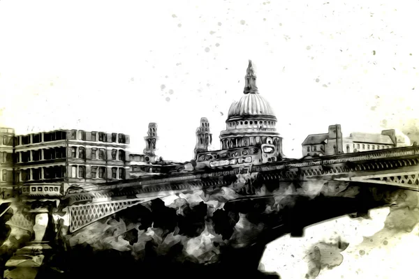 Londra 'nın büyük Ben sanat eseri çizimi, çizim, eğlenceli tasarım, antika retro