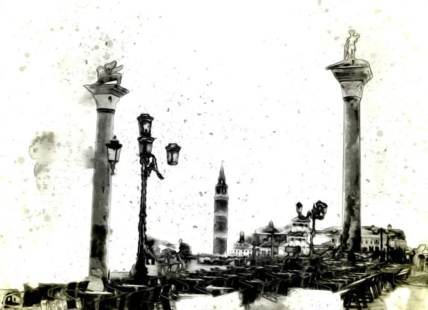 Venedig Kunst Zeichnung Skizze Illustration Spaß Design Vintage Retro — Stockfoto