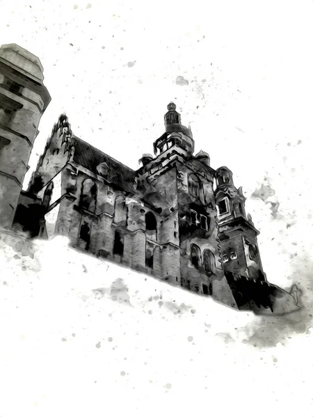 Eski şehir Krakow sanat illüstrasyonları antika