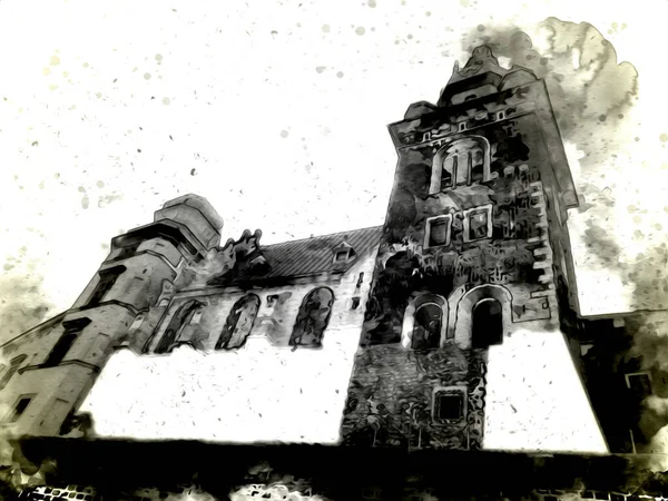 Eski şehir Krakow sanat illüstrasyonları antika