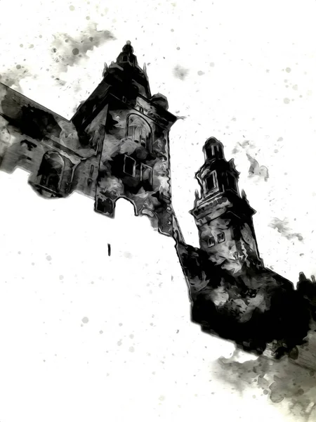 Eski şehir Krakow sanat illüstrasyonları antika