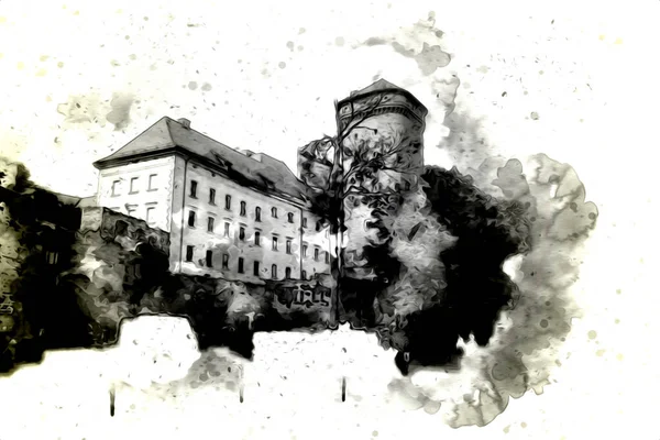 Vieille Ville Krakow Art Illustration Rétro Vintage — Photo