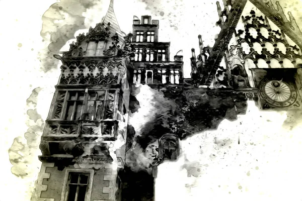 Wroclaw City Poland antika sanat eskizi çizimi