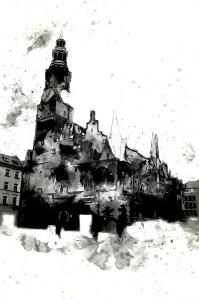 Wroclaw Ciudad Poland Retro Arte Vintage Dibujo Dibujo Ilustración — Foto de Stock