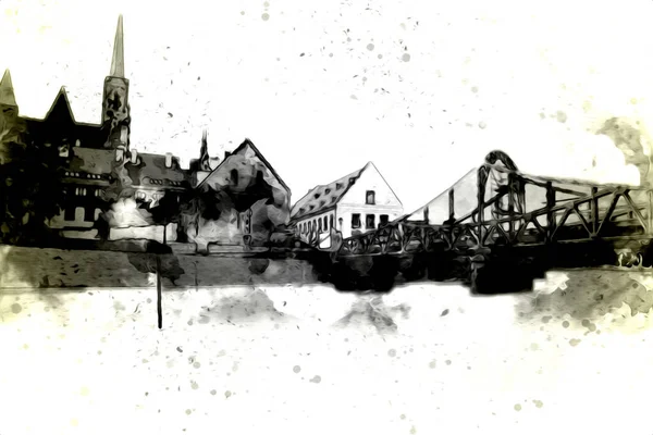 Wroclaw Město Poland Retro Vintage Umění Kresba Skica Ilustrace — Stock fotografie