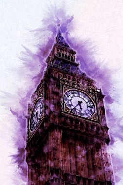 Londra 'nın büyük Ben sanat eseri çizimi, çizim, eğlenceli tasarım, antika retro