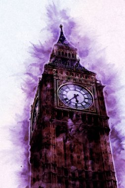 Londra 'nın büyük Ben sanat eseri çizimi, çizim, eğlenceli tasarım, antika retro